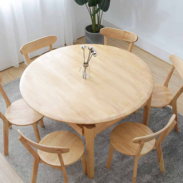 Modern Round Dining Table Brown Solid Wood Drop-Leaf Dining Table with 4 legs
