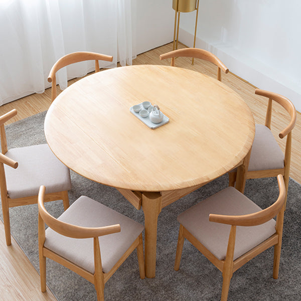 Modern Round Dining Table Brown Solid Wood Drop-Leaf Dining Table with 4 legs