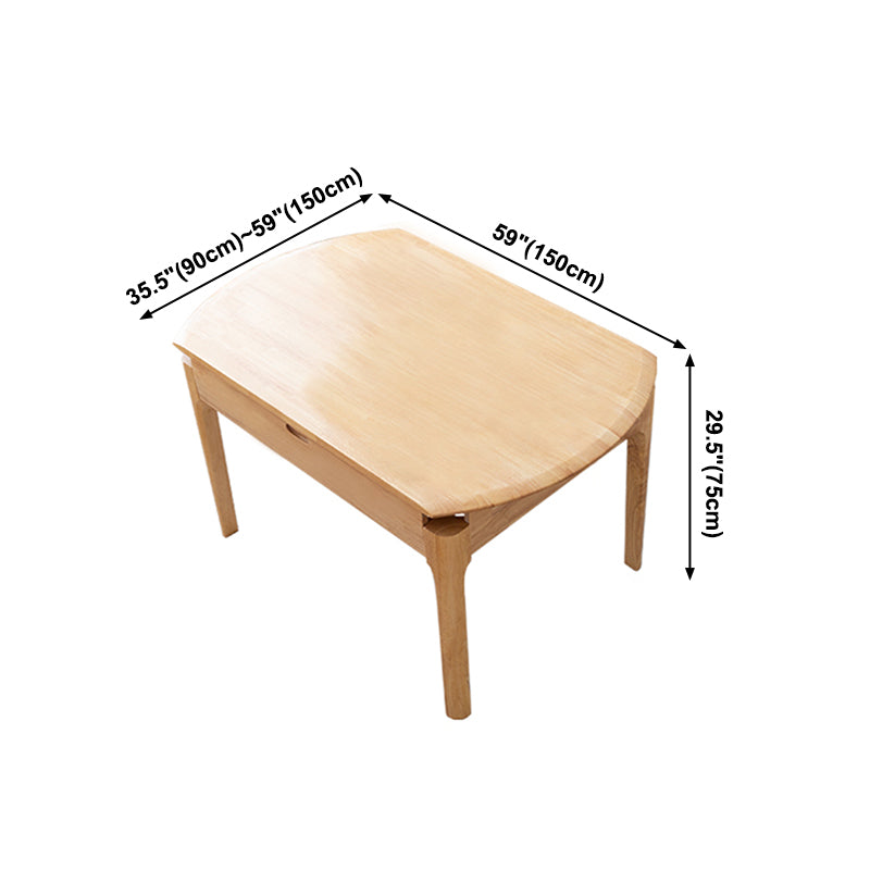 Modern Round Dining Table Brown Solid Wood Drop-Leaf Dining Table with 4 legs