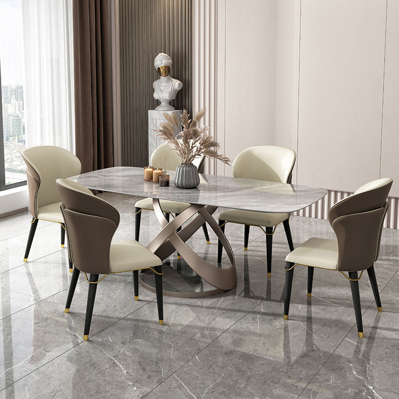 Luxury Sintered Stone Top Table Rectangle Grey Table with Gold Metal Pedestal
