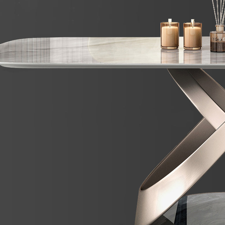 Luxury Sintered Stone Top Table Rectangle Grey Table with Gold Metal Pedestal