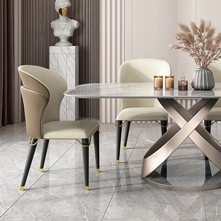 Luxury Sintered Stone Top Table Rectangle Grey Table with Gold Metal Pedestal