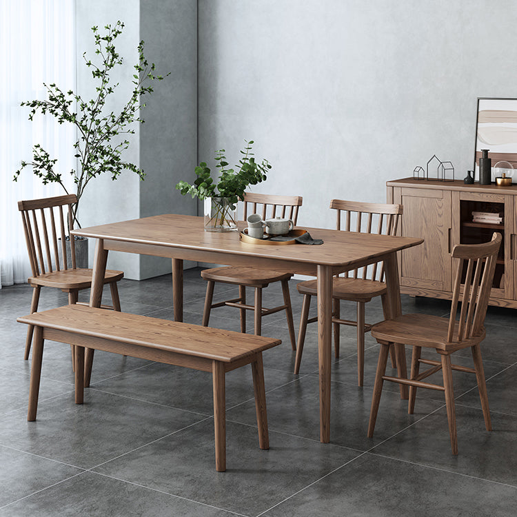 Mesa de comedor marrón moderna, mesa de comedor rectangular de madera maciza con 4 patas