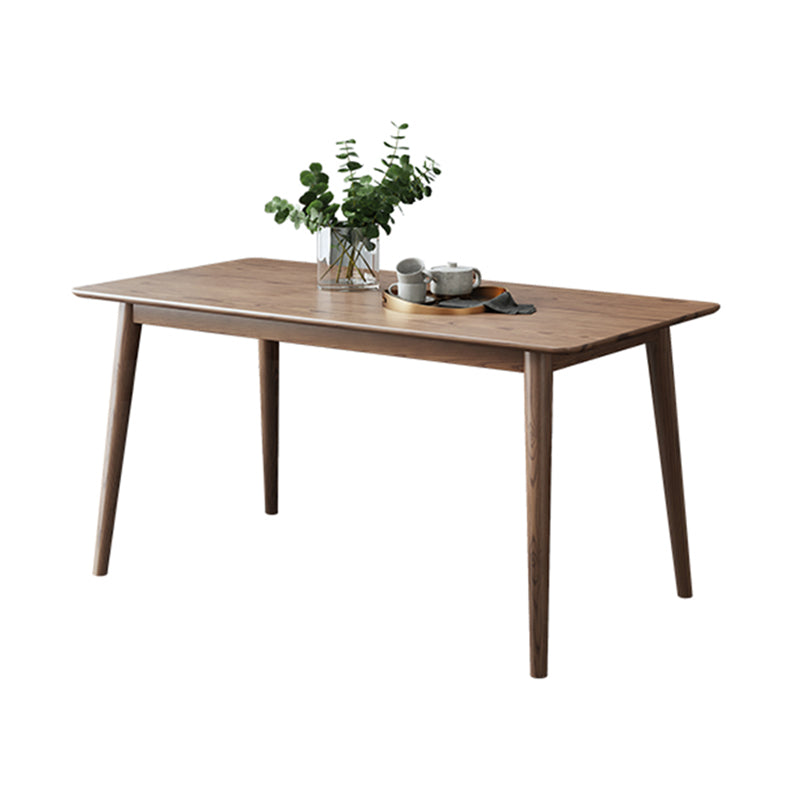 Mesa de comedor marrón moderna, mesa de comedor rectangular de madera maciza con 4 patas