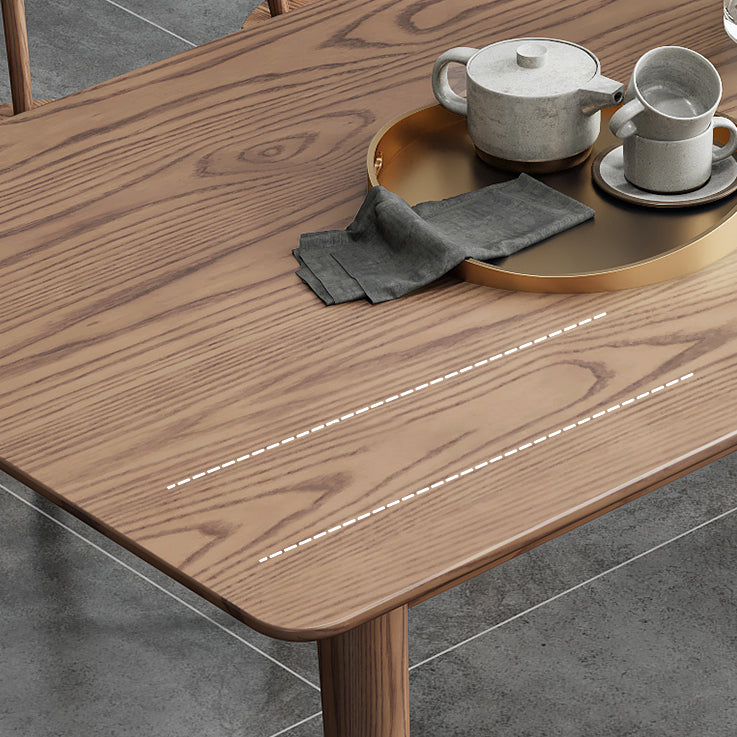 Mesa de comedor marrón moderna, mesa de comedor rectangular de madera maciza con 4 patas