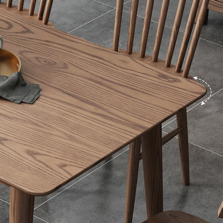 Mesa de comedor marrón moderna, mesa de comedor rectangular de madera maciza con 4 patas