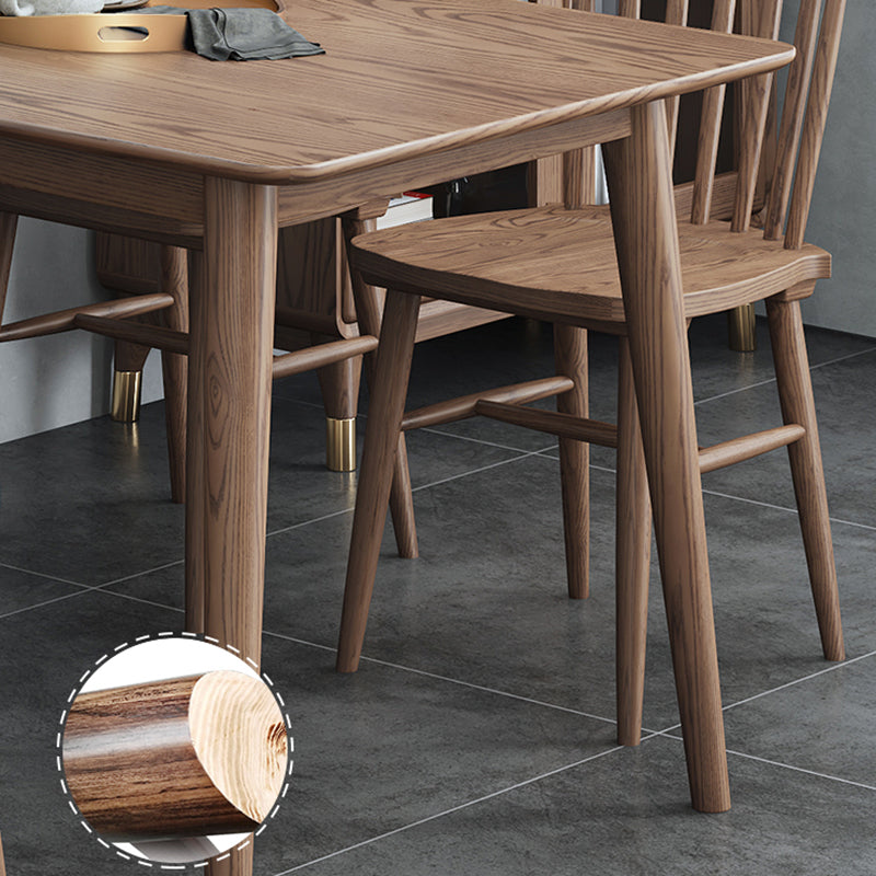 Mesa de comedor marrón moderna, mesa de comedor rectangular de madera maciza con 4 patas