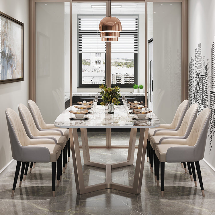Mesa de comedor de piedra sinterizada de lujo, mesa rectangular con pedestal de caballete
