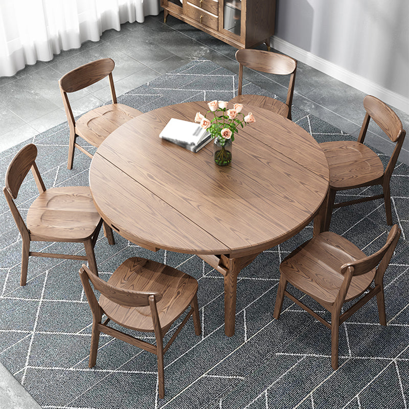 Modern Brown Dining Table Round Solid Wood Dining Table with 4 Legs for Home