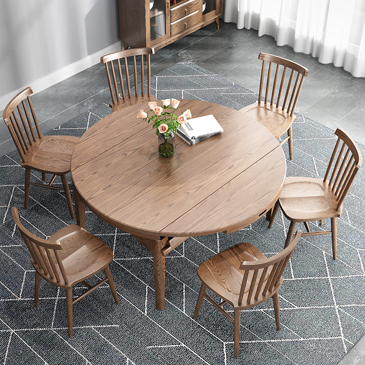 Modern Brown Dining Table Round Solid Wood Dining Table with 4 Legs for Home