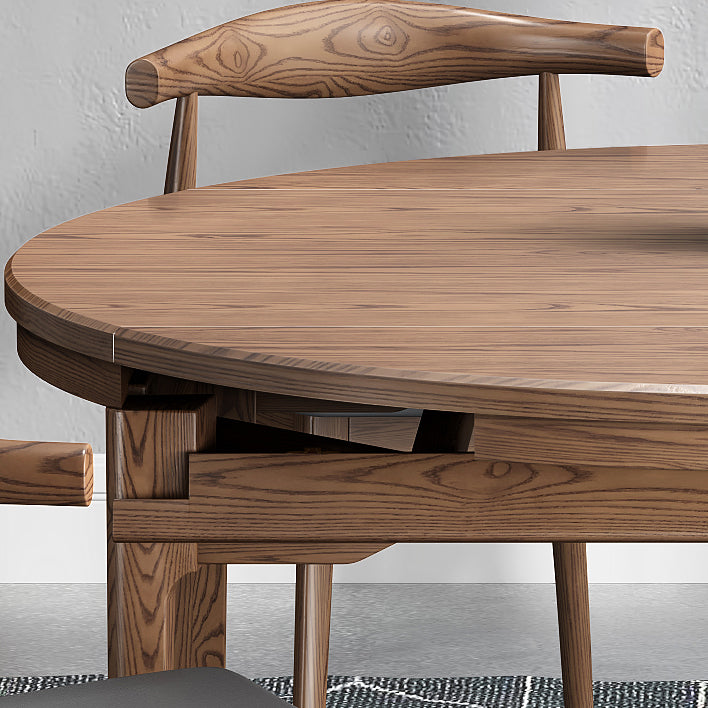 Modern Brown Dining Table Round Solid Wood Dining Table with 4 Legs for Home