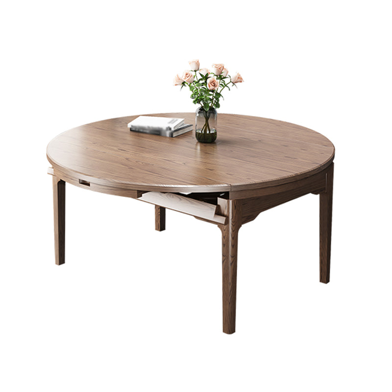Modern Brown Dining Table Round Solid Wood Dining Table with 4 Legs for Home