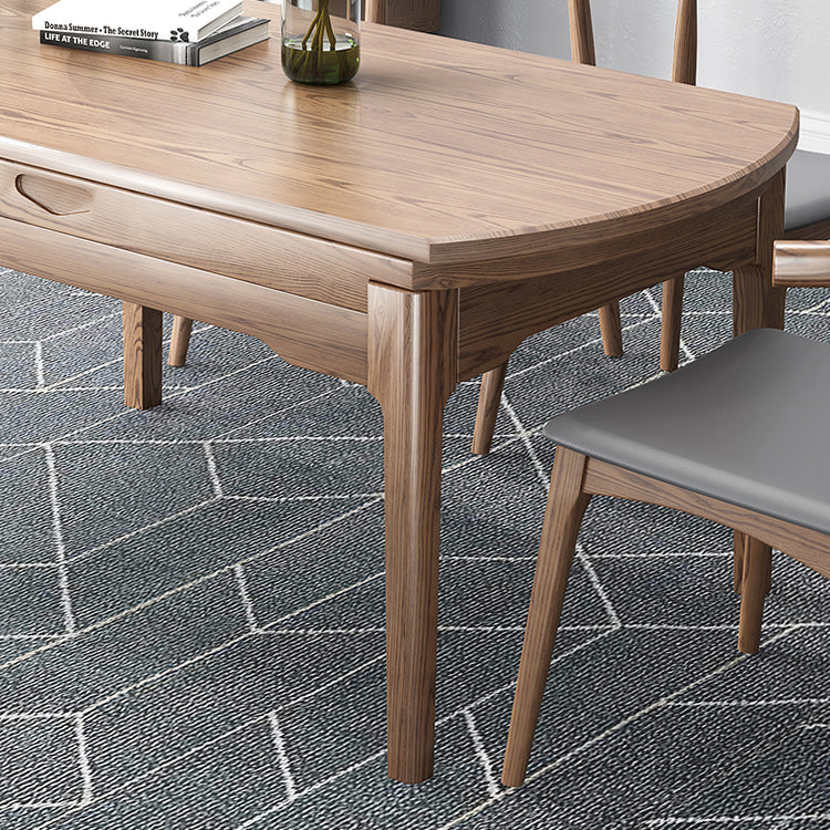 Modern Brown Dining Table Round Solid Wood Dining Table with 4 Legs for Home