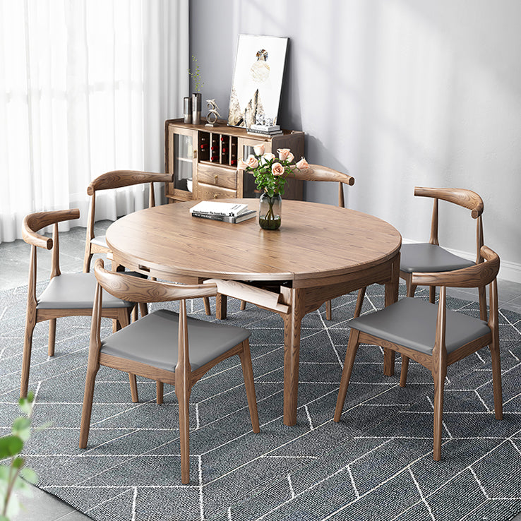Modern Brown Dining Table Round Solid Wood Dining Table with 4 Legs for Home