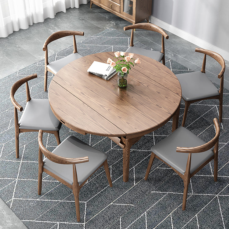Modern Brown Dining Table Round Solid Wood Dining Table with 4 Legs for Home
