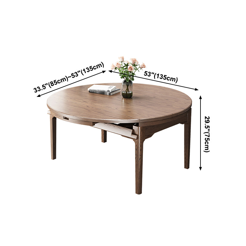 Modern Brown Dining Table Round Solid Wood Dining Table with 4 Legs for Home