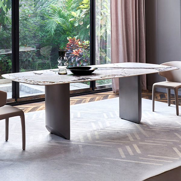 Metal Traditional Luxury Rectangle Table Sintered Stone Indoor Table for Kitchen