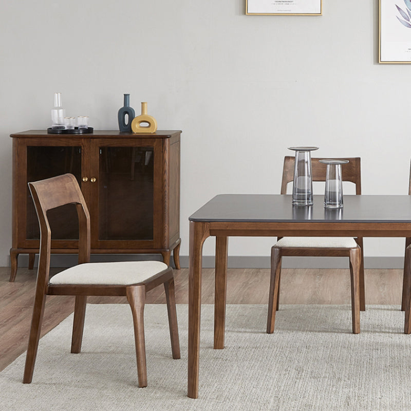 Silla auxiliar de madera contemporánea para el hogar, silla de comedor con respaldo abierto natural (juego de 2)