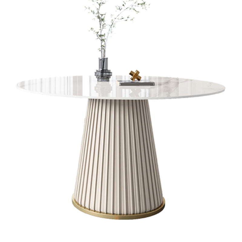 Round Traditional Luxury Dining Room Table White Sintered Stone Table with White Pedestal Base