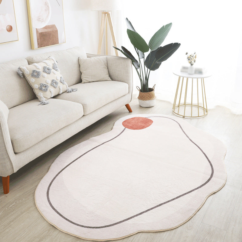 White Casual Rug Polyester Line Rug Stain Resistant Rug for Drawing Room