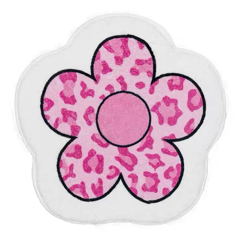 Pink Modern Rug Polyester Flower Rug Stain Resistant Rug for Drawing Room