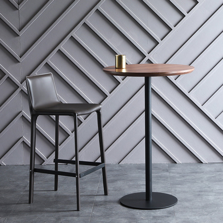 Industrial Wood Bar Dining Table Round Indoor Bistro Table with Single Pedestal