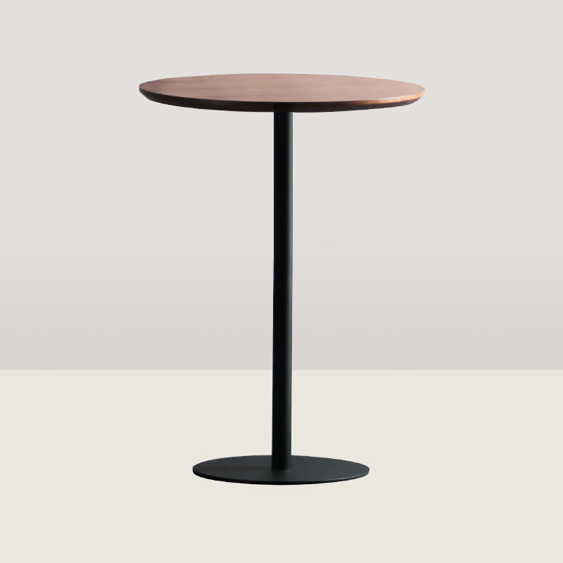 Industrial Wood Bar Dining Table Round Indoor Bistro Table with Single Pedestal