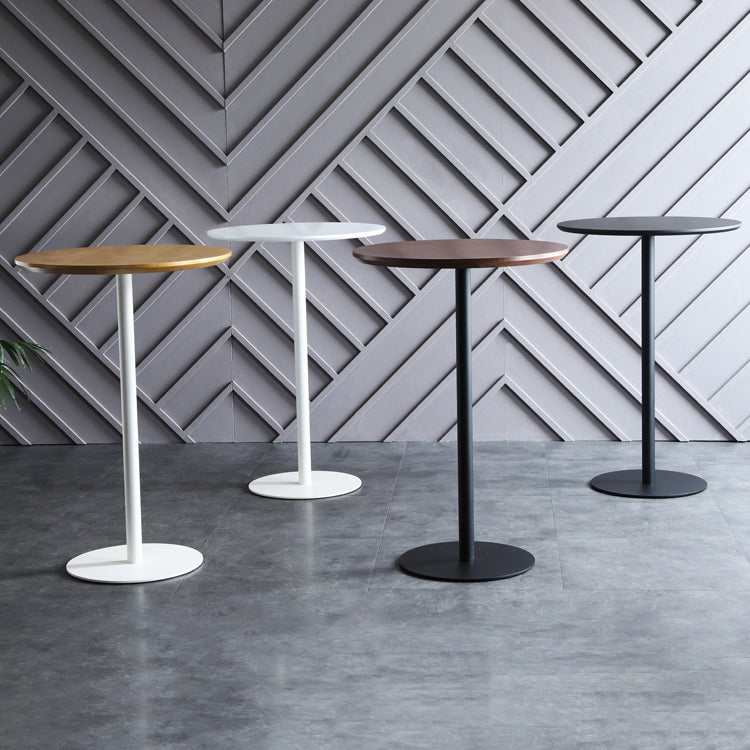 Industrial Wood Bar Dining Table Round Indoor Bistro Table with Single Pedestal