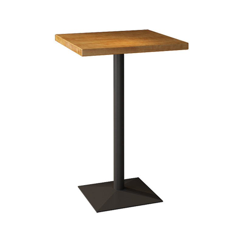 Industrial Square Hemlock Bar Dining Table Iron Indoor Bistro Table with Single Pedestal