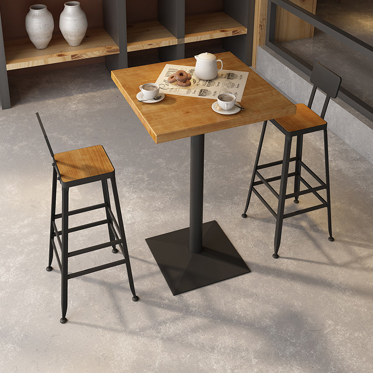 Industrial Square Hemlock Bar Dining Table Iron Indoor Bistro Table with Single Pedestal