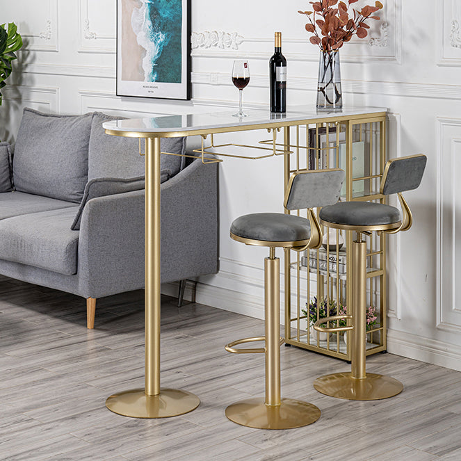 Glam Faux Marble Indoor Bar Dining Table Iron Double Pedestal Bistro Table with Shelve