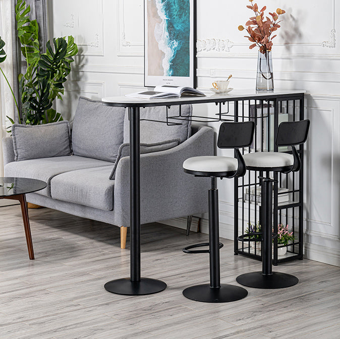 Glam Faux Marble Indoor Bar Dining Table Iron Double Pedestal Bistro Table with Shelve