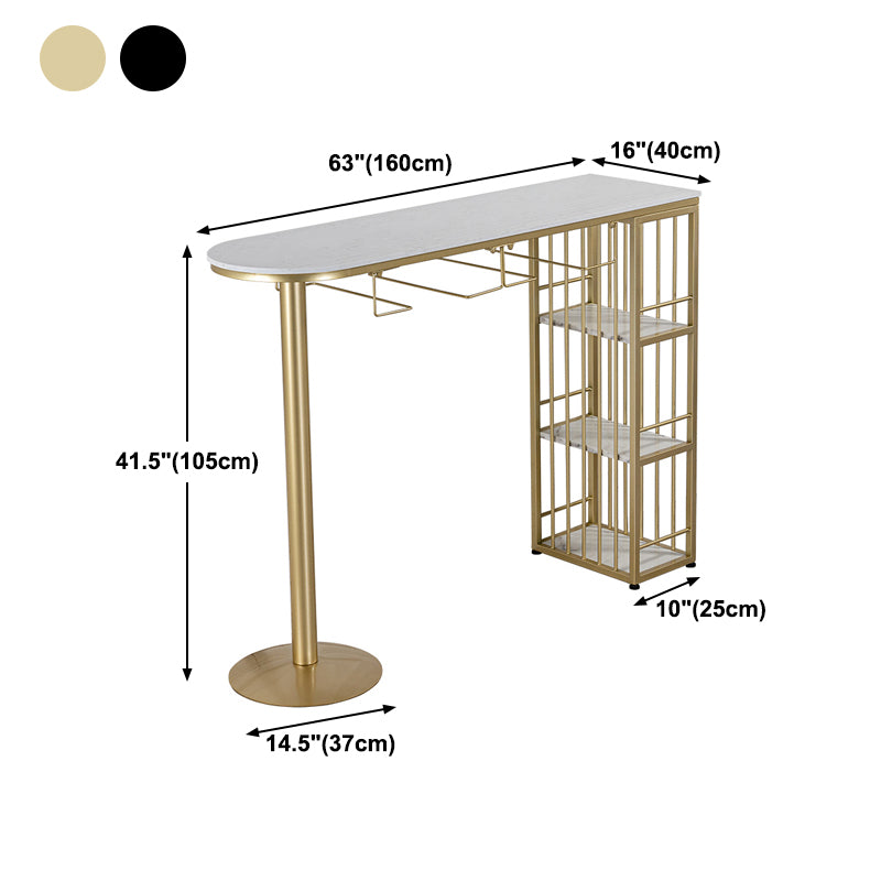 Glam Faux Marble Indoor Bar Dining Table Iron Double Pedestal Bistro Table with Shelve