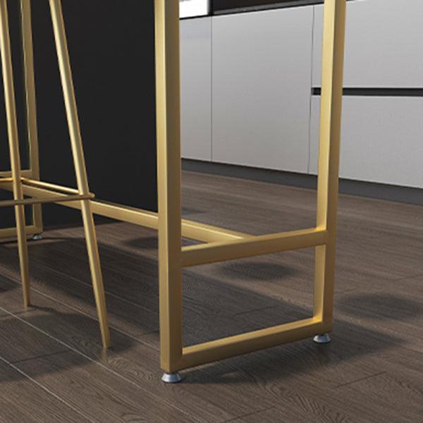 Glam Rectangle Stone Bar Dining Table Gold Iron Trestle Pedestal Bar Table (only table)