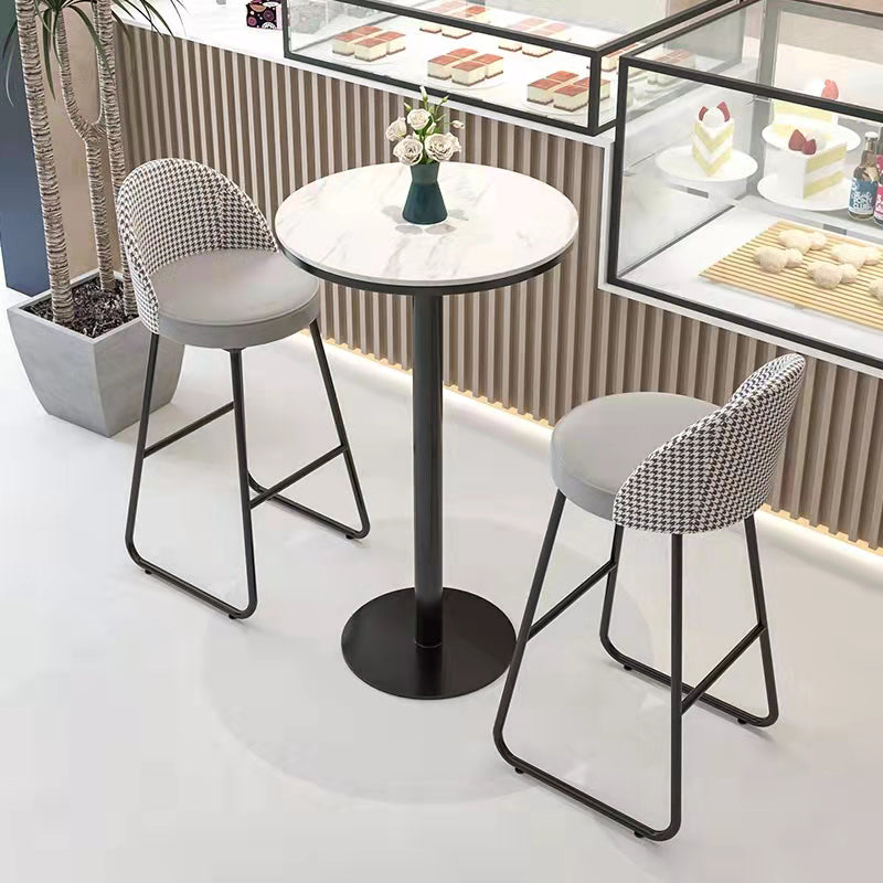Industrial Metal Bar Table 23.6" Round Faux Marble Top Pedestal Bistro Table for Cafe