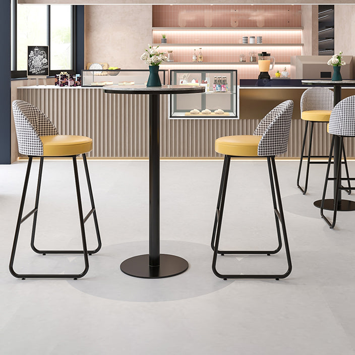 Industrial Metal Bar Table 23.6" Round Faux Marble Top Pedestal Bistro Table for Cafe
