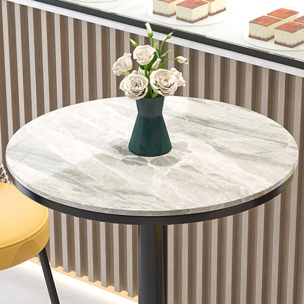 Industrial Metal Bar Table 23.6" Round Faux Marble Top Pedestal Bistro Table for Cafe