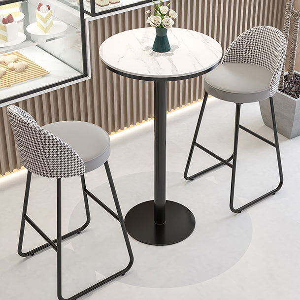 Industrial Metal Bar Table 23.6" Round Faux Marble Top Pedestal Bistro Table for Cafe