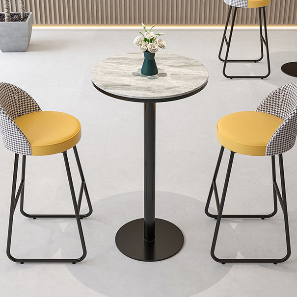 Industrial Metal Bar Table 23.6" Round Faux Marble Top Pedestal Bistro Table for Cafe