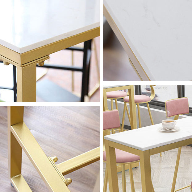 Glam Style Gold 41.3"H Bar Table Marble White Rectangle Top Bistro Table