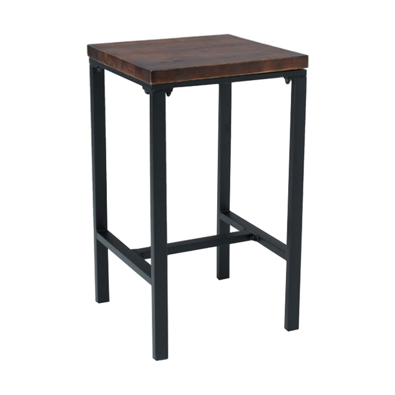 Industrial Brown Pine Bar Dining Table Square Indoor Bistro Table with Trestle Pedestal
