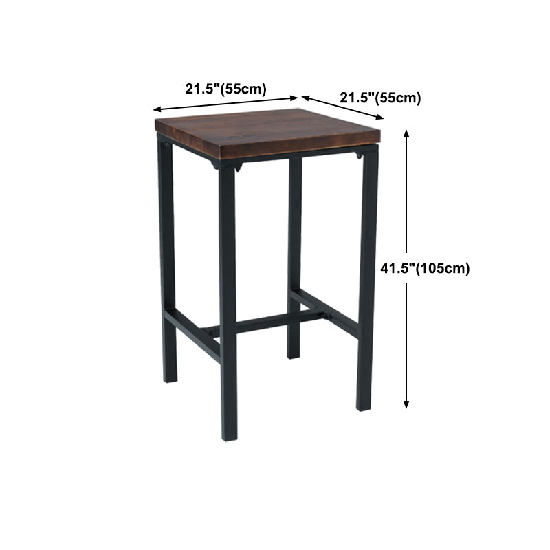 Industrial Brown Pine Bar Dining Table Square Indoor Bistro Table with Trestle Pedestal