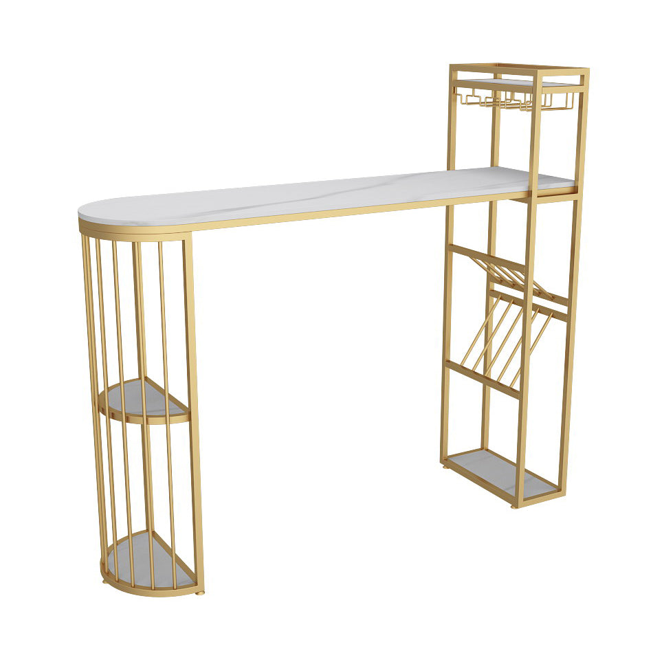 Piedina blanca Glam Mesa de comedor de barra de interior Table de bistro de doble pedestal con estantería