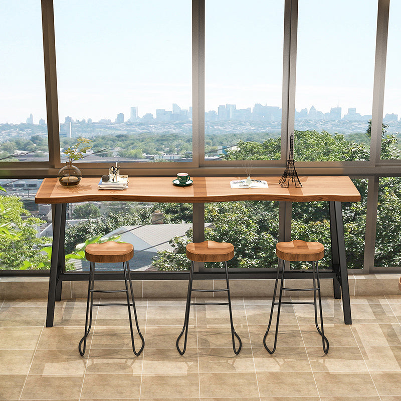 Solid Wood Natural Bistro Accent Dining Table Modern Rectangle Footrest Pub Table