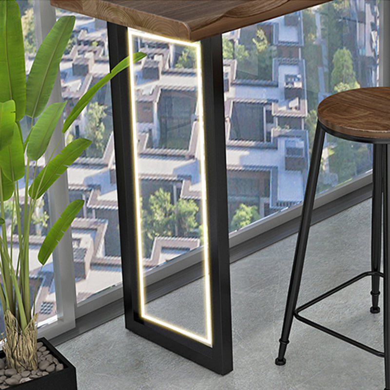 Modern Bar Dining Table Indoor Rectangle Wood Bar Table Sled Base in Black