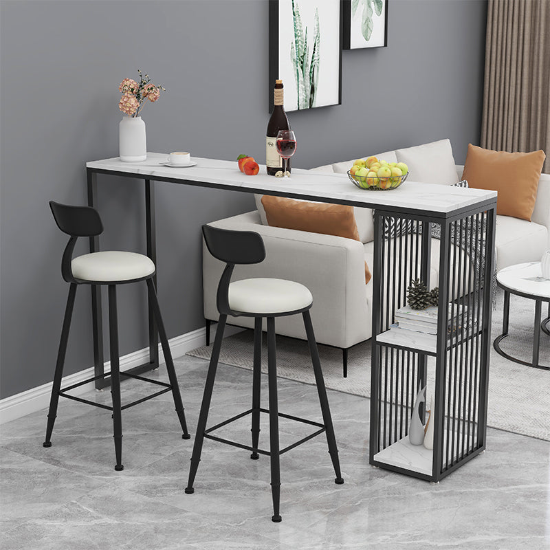 Living Room Modern Patio Bar Table Marble Rectangle 2-shelf Sled Bistro Bar Desk