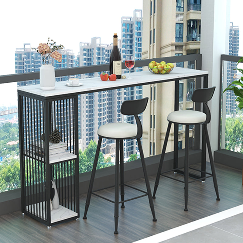 Living Room Modern Patio Bar Table Marble Rectangle 2-shelf Sled Bistro Bar Desk