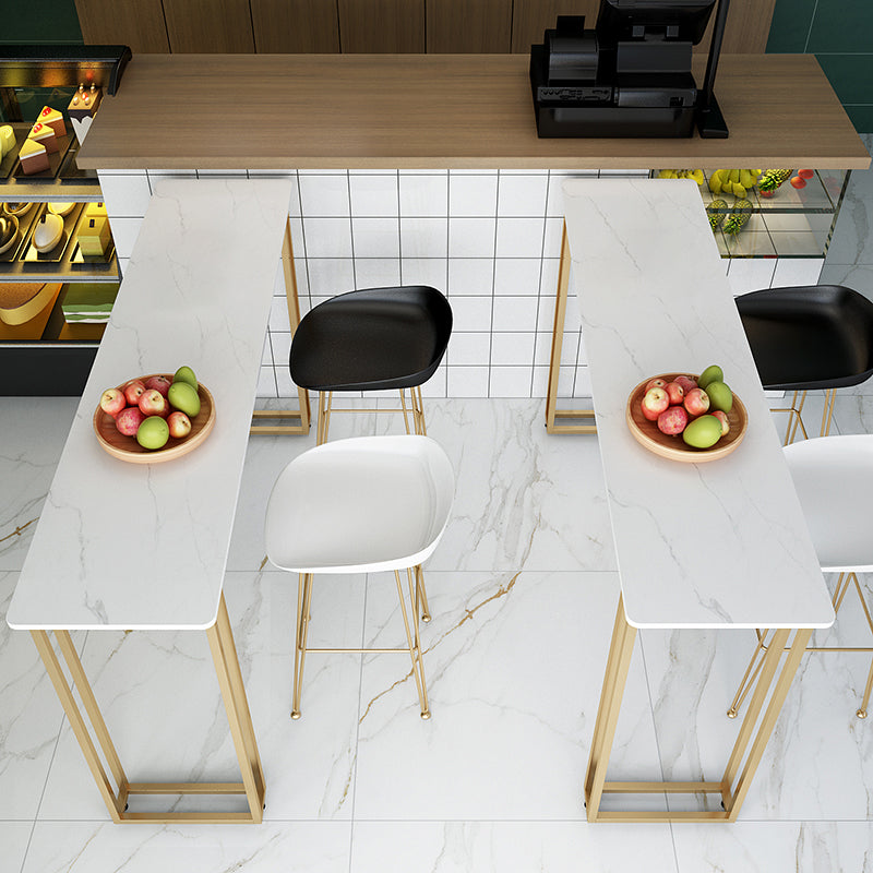 Contemporary Gold and White Counter Wine Table Marble Fixed Table Indoor Patio Bar Table