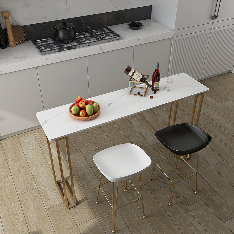 Contemporary Gold and White Counter Wine Table Marble Fixed Table Indoor Patio Bar Table