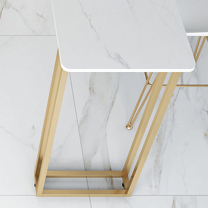 Contemporary Gold and White Counter Wine Table Marble Fixed Table Indoor Patio Bar Table
